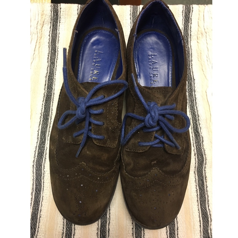 Ralph Lauren Brown leather with blue trim Oxfords